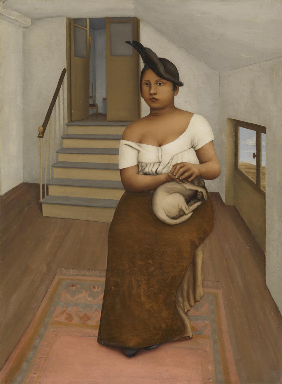 Mulher Sentada com Cachorro Pequeno